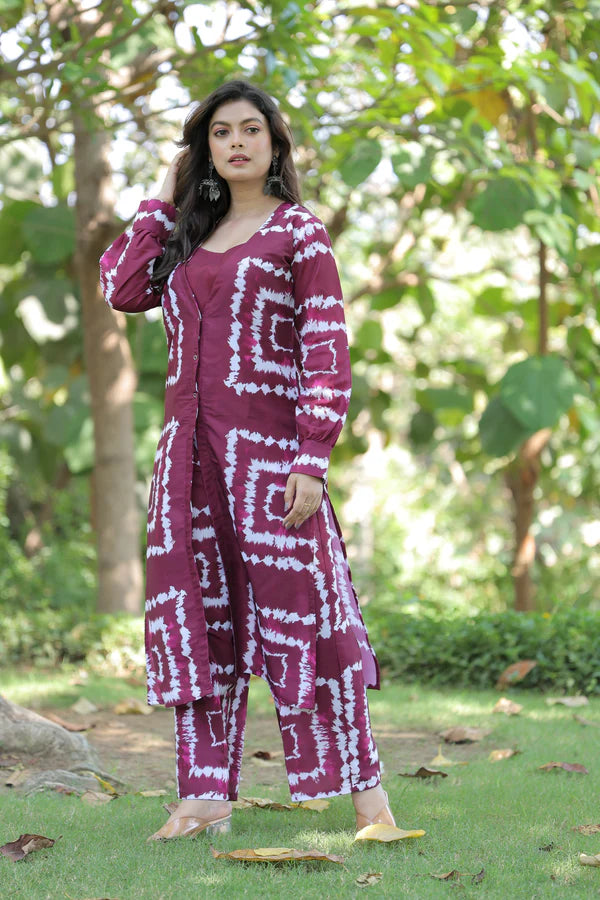 Wine Shibori Print Co Ord Set