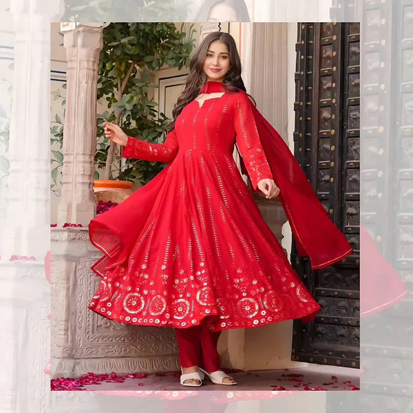 New Premium Quality Red Readymade Anarkali Suit