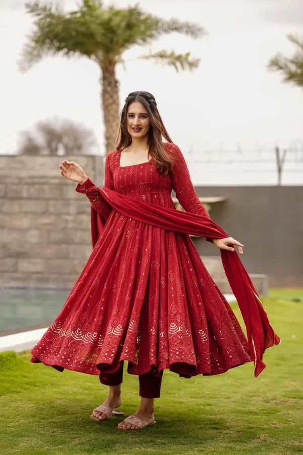 New Trending Premium Quality Maroon Red Anarkali Suit