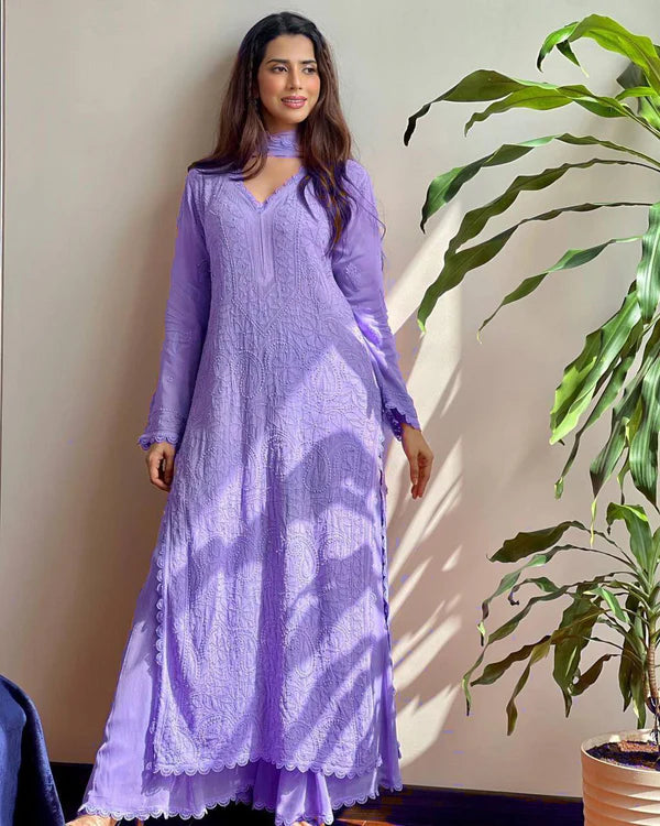 Purple New Trend Chikankari special Ethnic Set