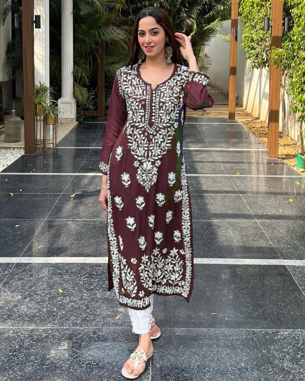 New Wine Rayon Kurta WIth Plazzo Set